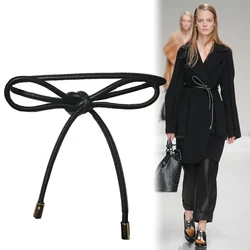 Korean Version Women Waist Sheepskin Chain Thin Belt Rope Knotted Dresses String Waistband Fashion With Dress Long Female belt