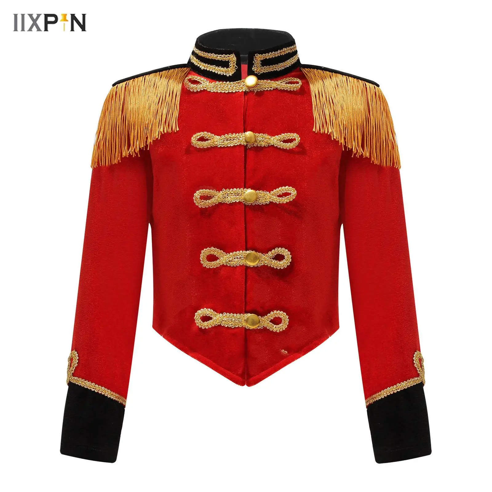 

Girls Circus Ringmaster Cosplay Costume Long Sleeve Fringe Tassel Epaulet Jacket Coats Ringleader Drummer Clothes for Halloween