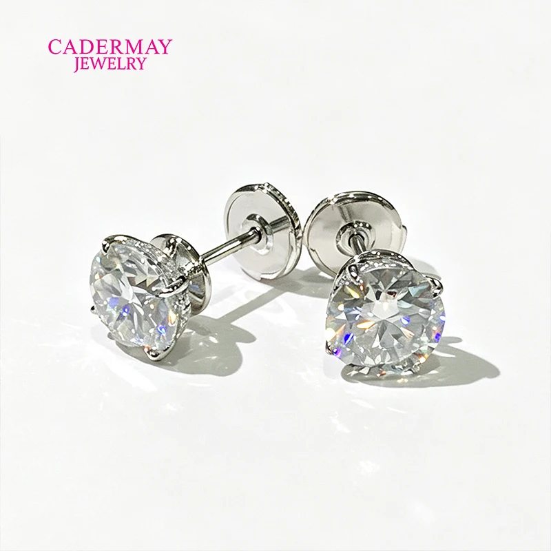 Cadermay 925 Sliver D VVS Moissanite Earrings 2ct 8mm Each 4 Prongs Hide Halo Moissanite Earrings Stud for Women Gift Wedding