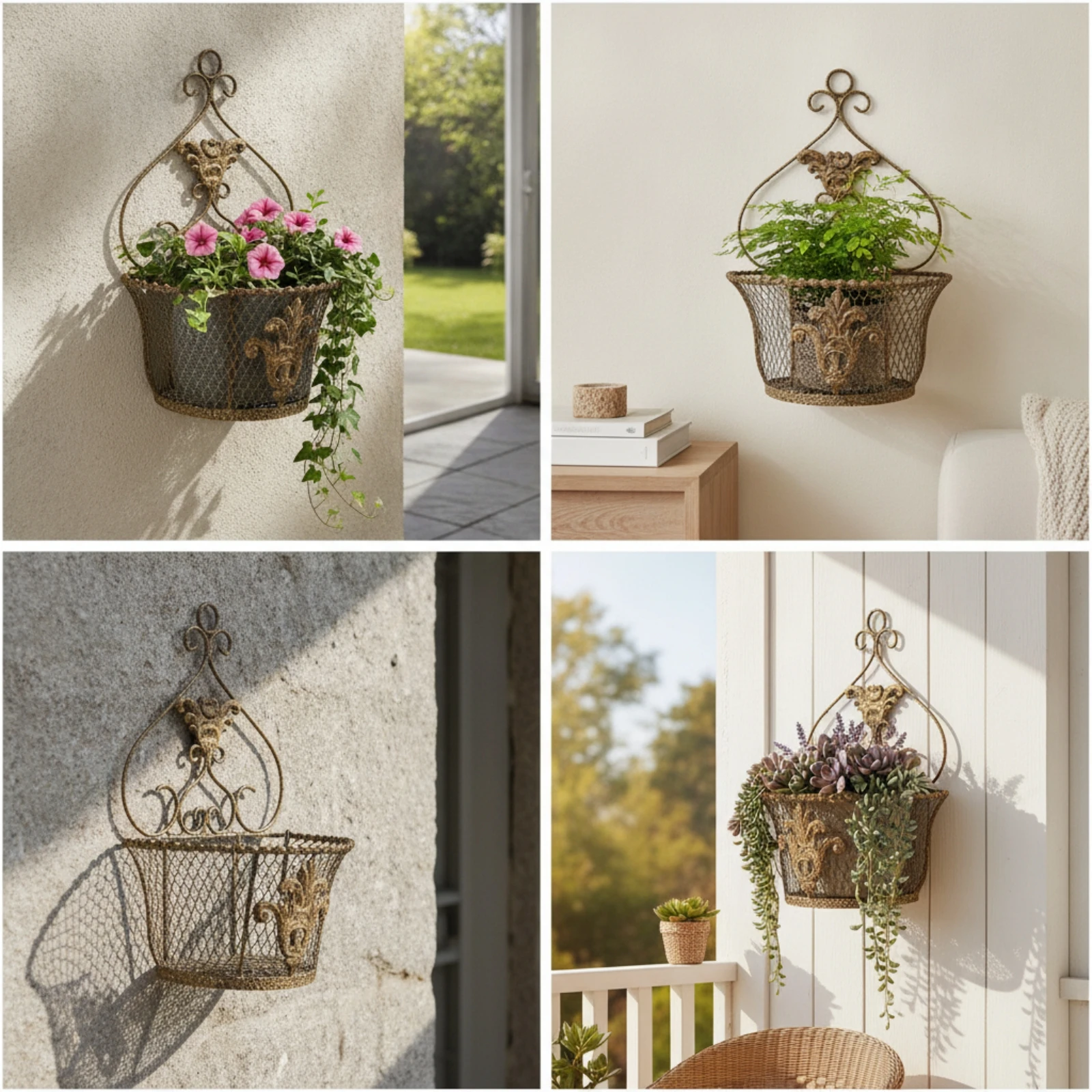 Wall Hanging Planter Basket Scrolling Wall Flower Basket Openwork Rustic for Living Room, Balcony view 5