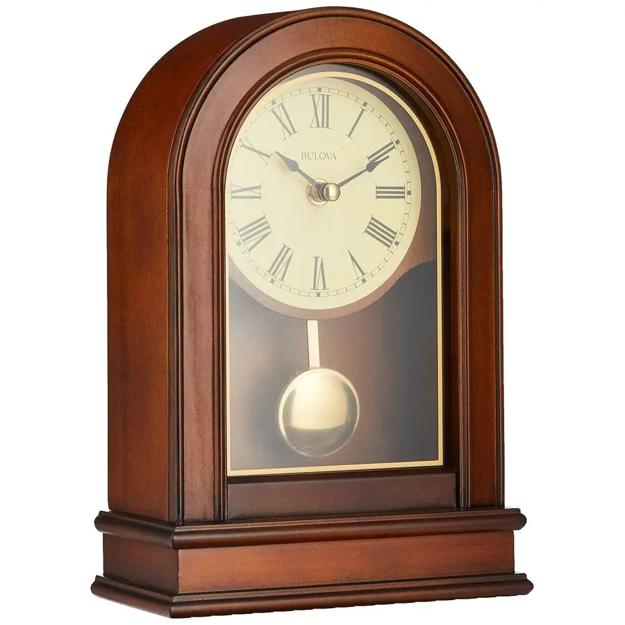

B7467 Hardwick Mantel Clock Traditional Hardwood Case with Walnut Finish Roman Numerals Elegant Timepiece for Home or Office