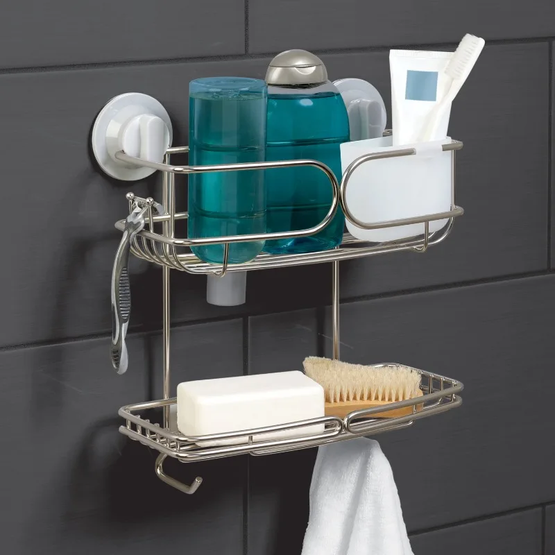 

new No Rust Shower Caddy, Adhesive or Suction Mount,2 Shelf, Stainless Steel