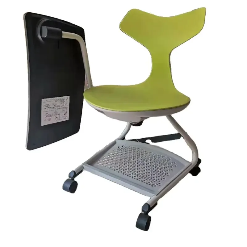 Mobile Folding Training Chair with Computer Pad Spiral Chute Fishtail Design Swivel Seat