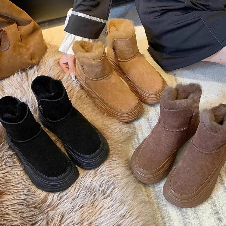 أحذية الثلج المقاومة للماء للنساء ، مانعة للانزلاق ، فرو قطيفة ، أحذية الكاحل الشتوية ، أحذية مبطنة ، جديدة ، * * *