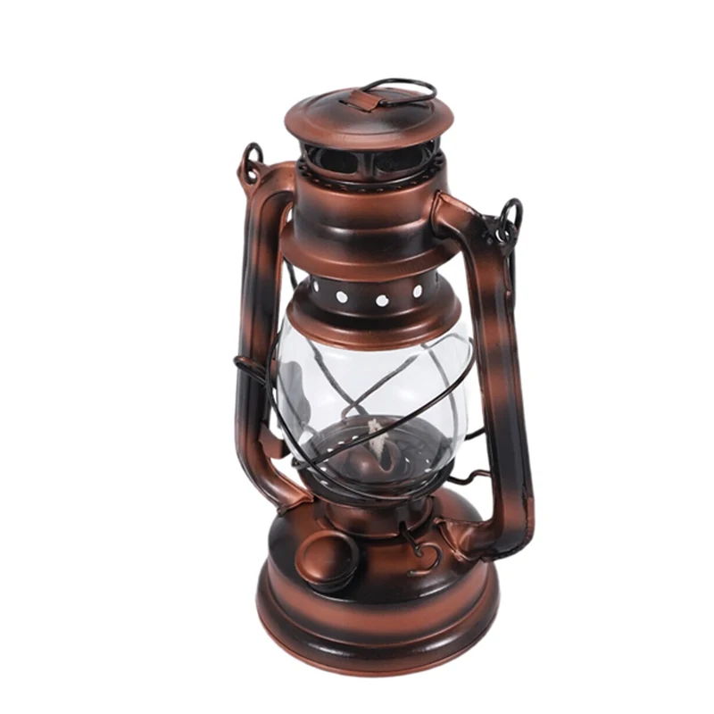 25Cm Iron Antique Bronze Oil Lanterns (Cover) Nostalgic Portable Outdoor Camping Lamp Leak Proof Seal Outdoor Camping Light-Reta