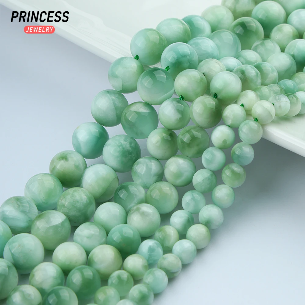 A++ Natural Green Angelite Stone 6 8 10mm Smooth Loose Beads for Jewelry Making Bracelets Wholesale Stone Beads DIY Accessories