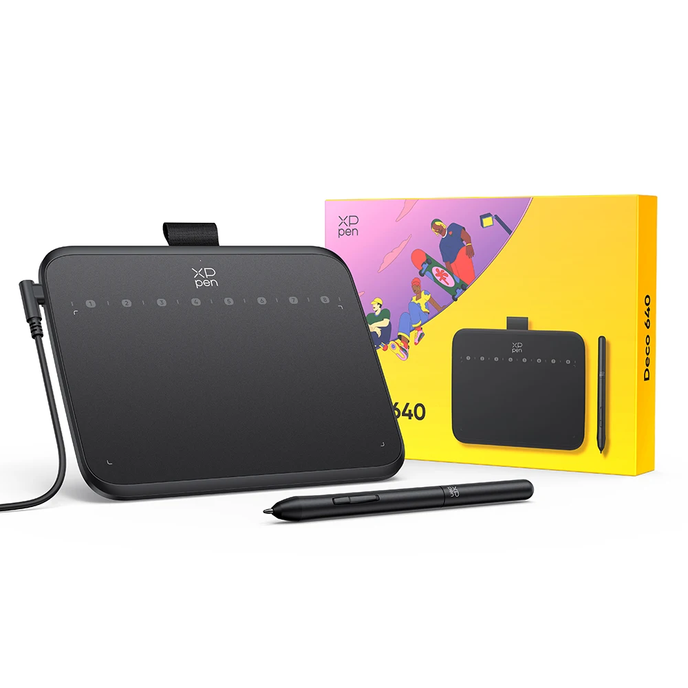 XPPen Deco 640 Graphics Tablet 16K Pressure Levels 16x9cm Drawing Area with 8 Keys 60 Tilt for OSU Game Android Windows Mac