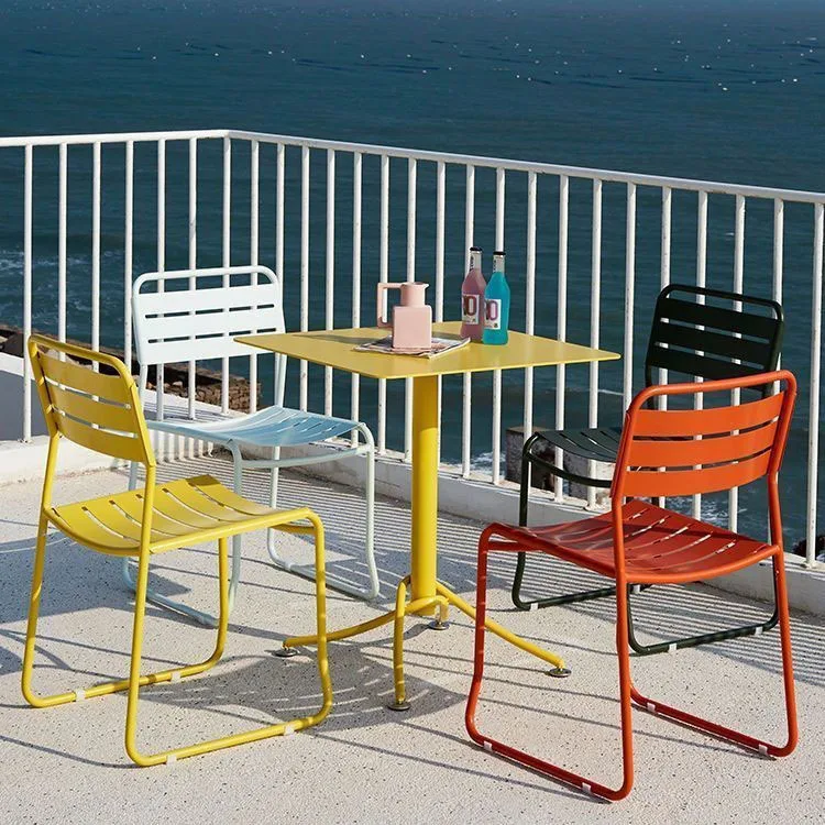 Outdoor metal table and chair combination villa courtyard milk tea shop aluminum alloy table and chair color