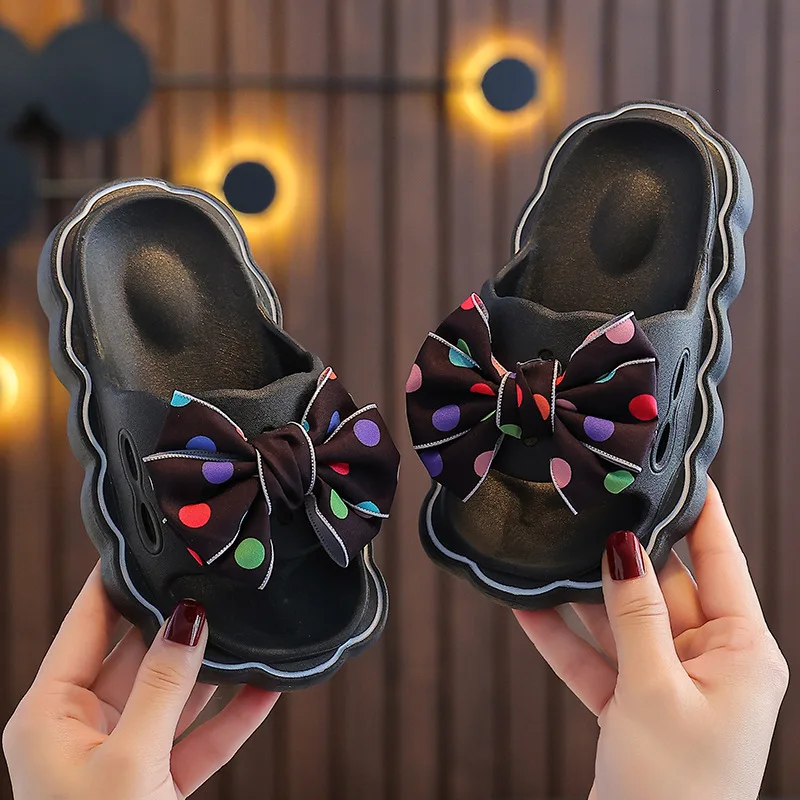 Children Summer Slippers Girls Fashion Bow Wear Resistant Open-toe Non-slip Casual Shoes Simple Kids Outdoor Platform Beach Shoe