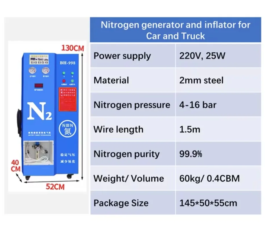99% Pure Nitrogen Generator High-Pressure Automatic Inflator Machine for Car and Truck