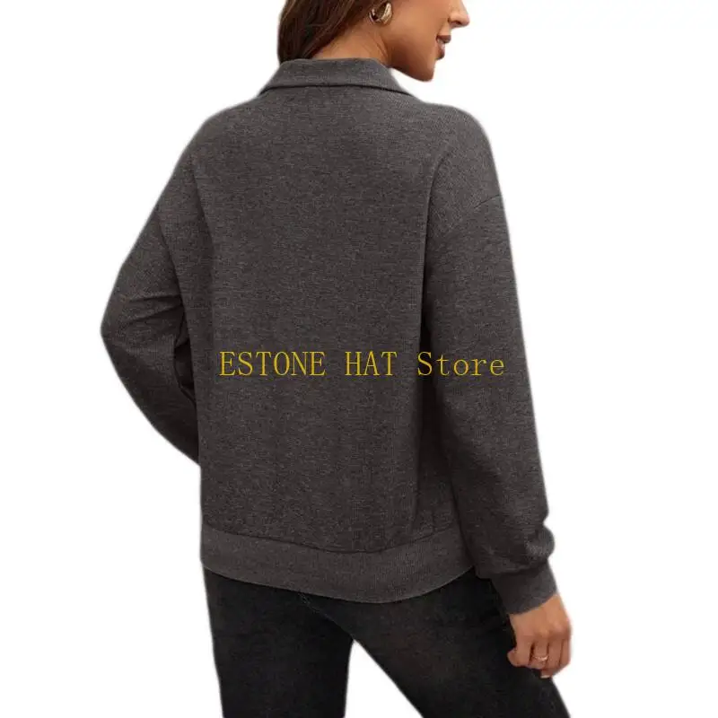 49MF Women's Long Sleeve Half Zipper Collar Pullover Sweaters Casual Loose Drop Shoulder Sweatshirts Fashion Fall Clothes