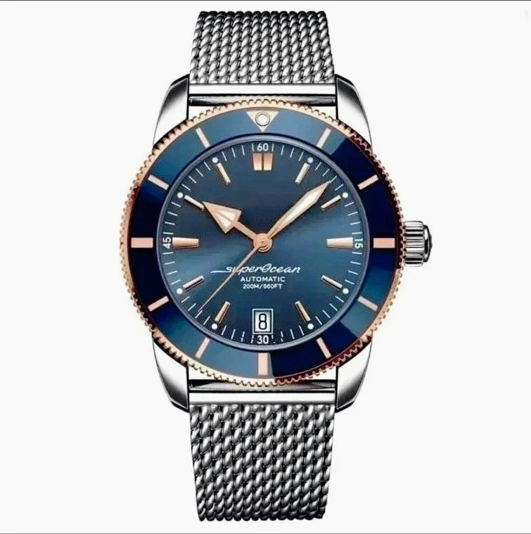46MM heren automatisch mechanisch horloge 904L roestvrij staal SuperOceanes roségoud zwart blauw rubberen keramiek polshorloge