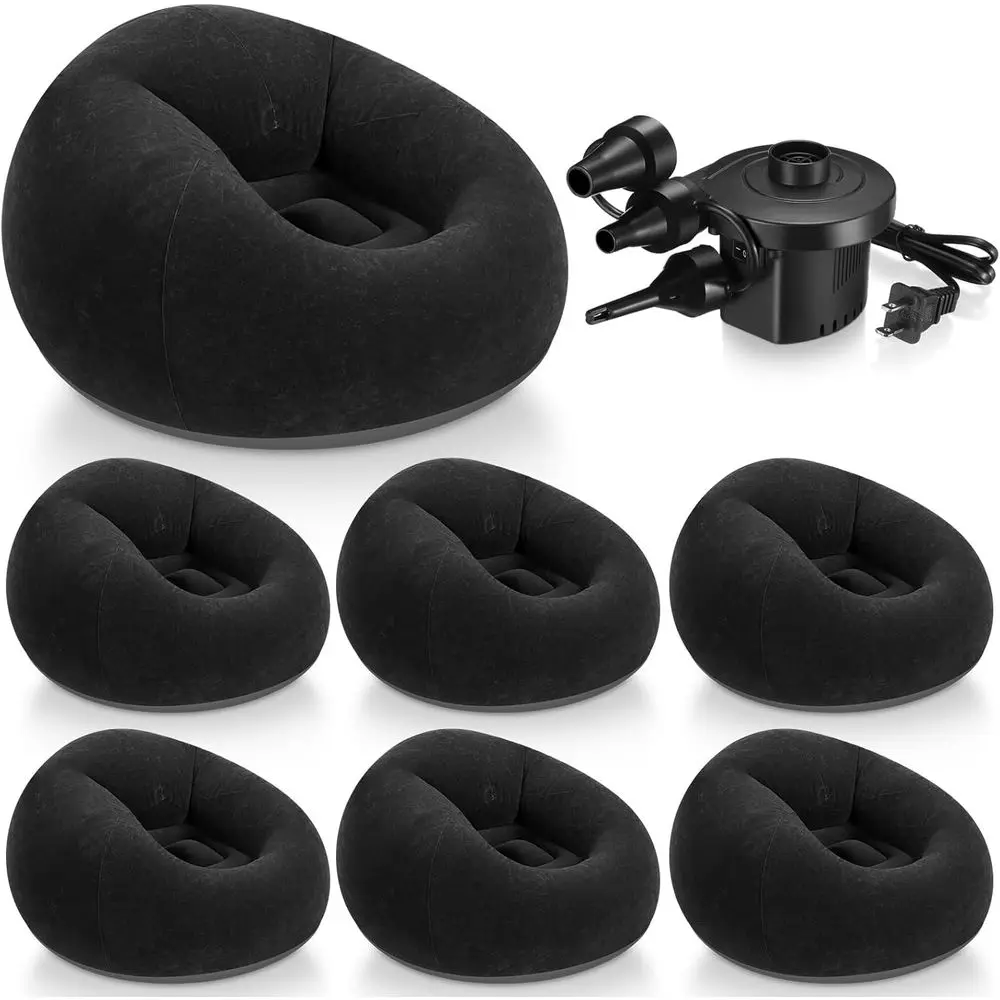 Portable Inflatable Bean Bag Chairs for Adults - Outdoor Movie Night, Camping, Lazy Sofa with Electric Pump (Black, 6 Pcs)