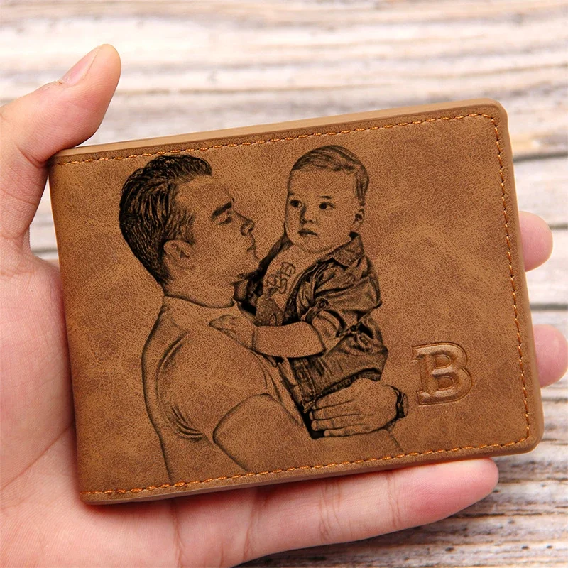 CEXIKA-cartera con foto personalizada para hombre, grabado personalizado, imagen y texto, billetera corta, marido, regalo del Día del Padre,