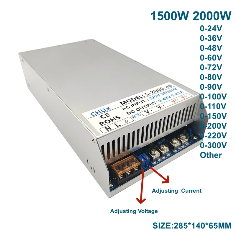 

CHUX 2000W 1500W Adjustable Switching Power Supply DC 24V 36V 48V 60V 72V 80V 90V 100V 110V 220V 300V DC LED Power Supply