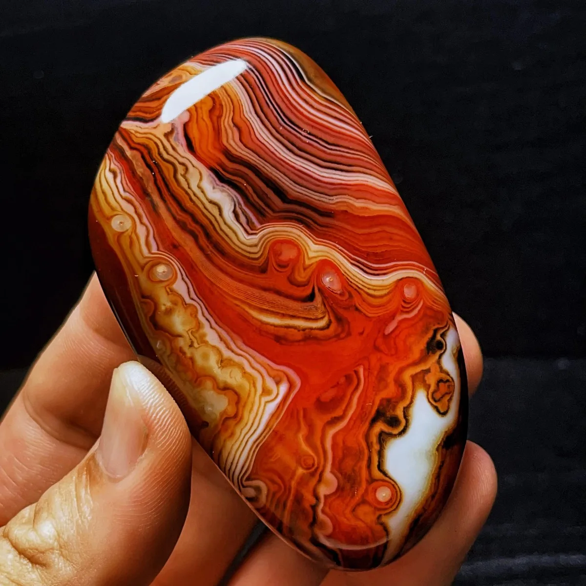 Large Nature Made Banded Agate Palm Stone, Polished Tumbled, Chalcedony Beauty, Shelf Display, Natural Stone, Crystal Collection