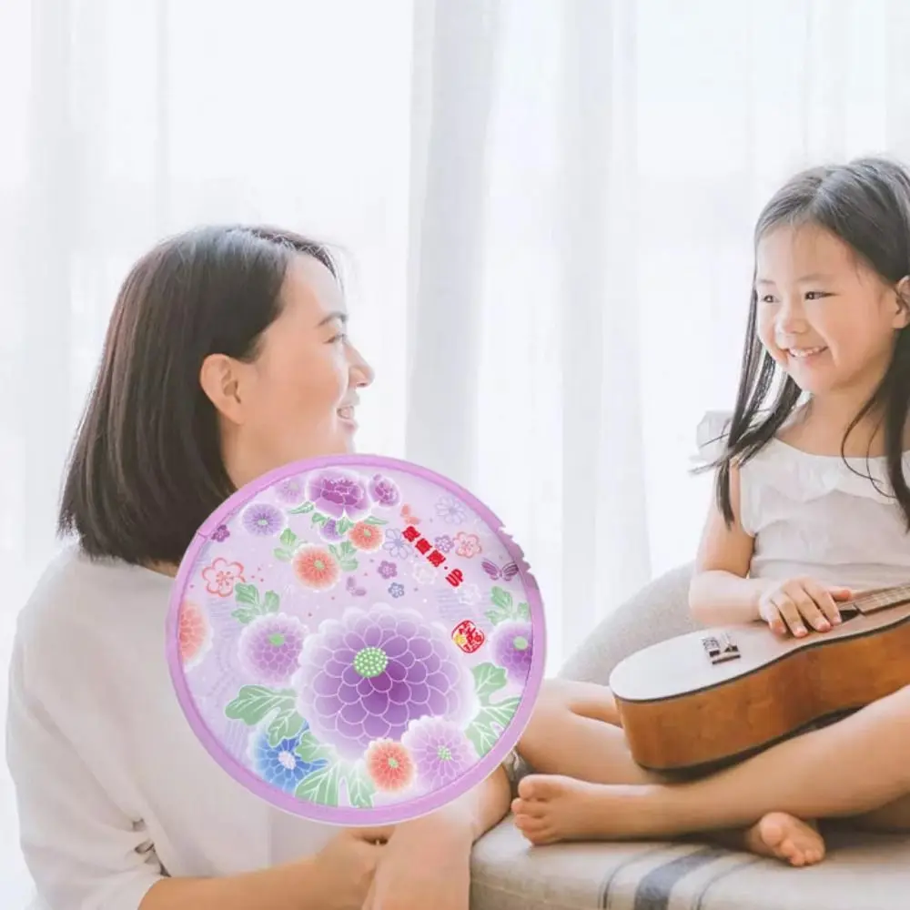 Mini Folding Fan Japanese Style Folding Flying Disk Polyester Random Color Circular Fan Round Memory Steel Wire Hand Fan Lawn