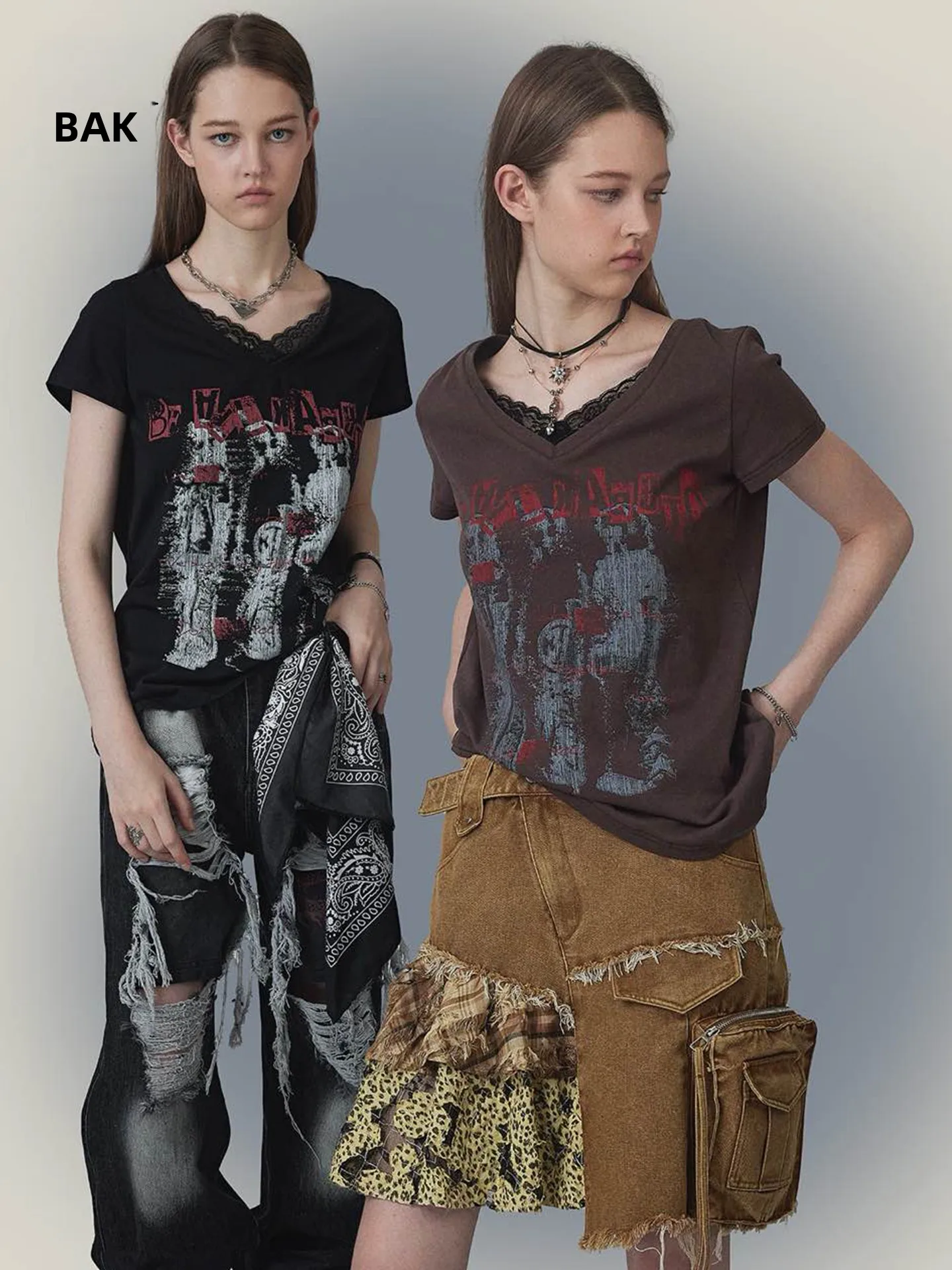 

BAK Original Design Printed T-irt Women's Slim Fit ort Sve V-Ne Hollow out Lace Casual Cotton Summer Top