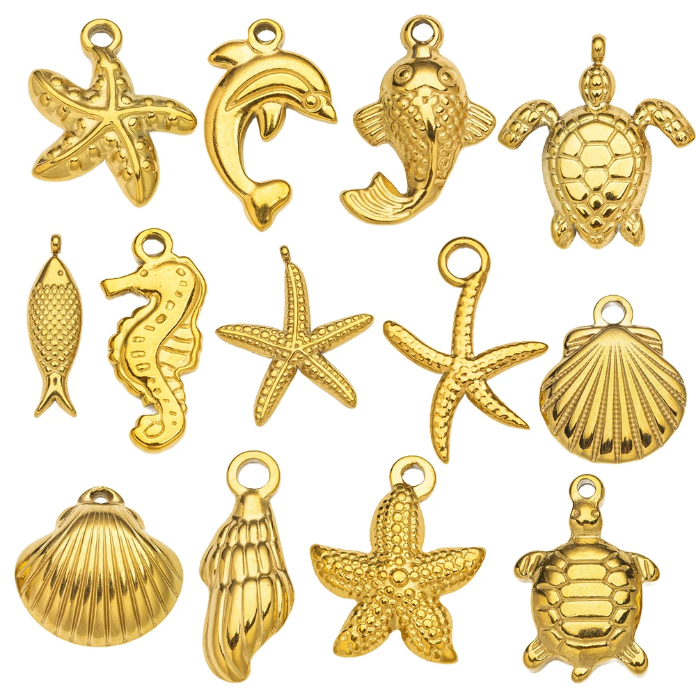 

10pcs Stainless Steel Summer Starfish Fish Shell Dolphin Charms for DIY Earring Jewelry Materials Making Pendant Supplies Crafts