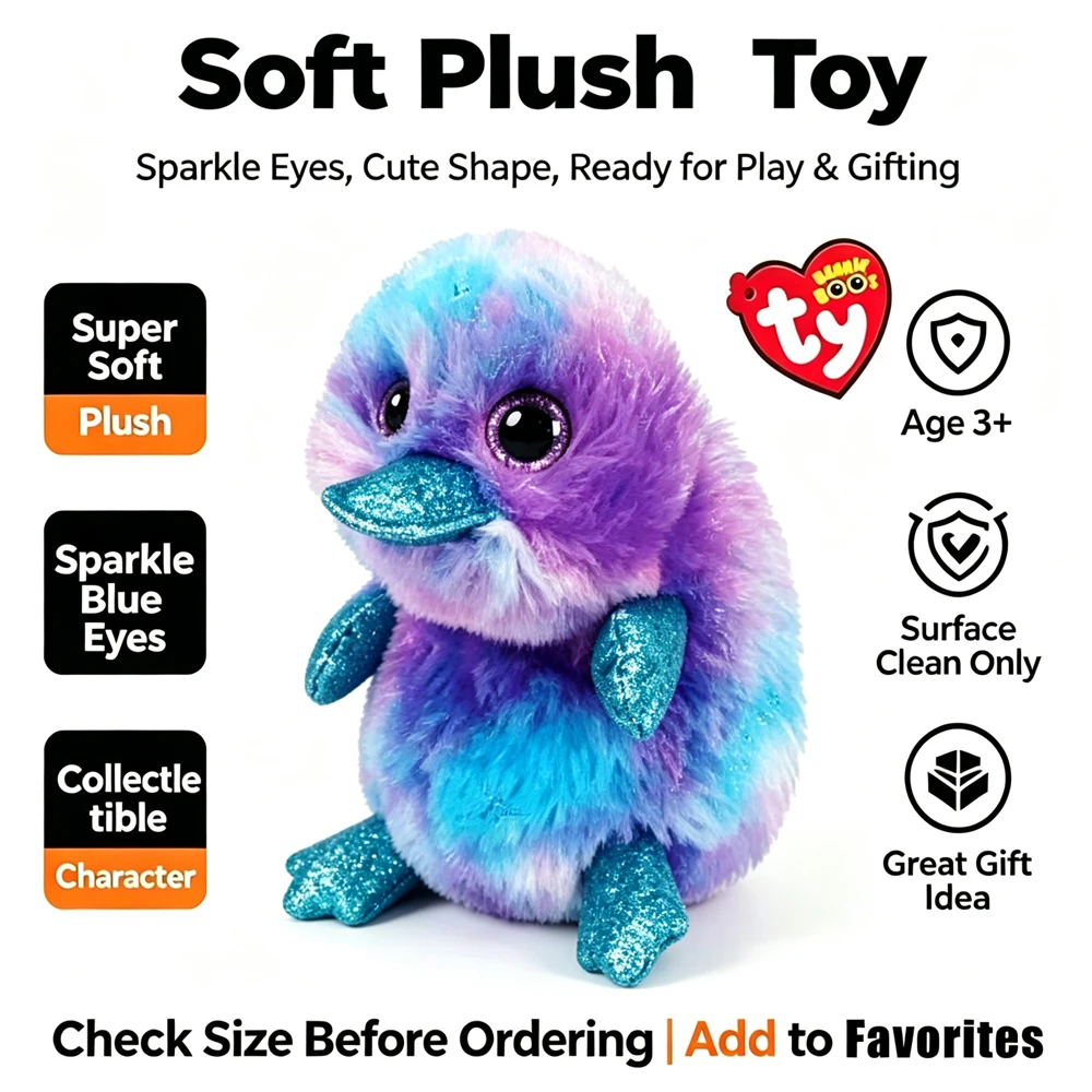 Ty Beanie Boos Yapper The Platypus Stuffed Plush Doll, Big Sparkle Eyes Soft Toy Kids Birthday Christmas Gift