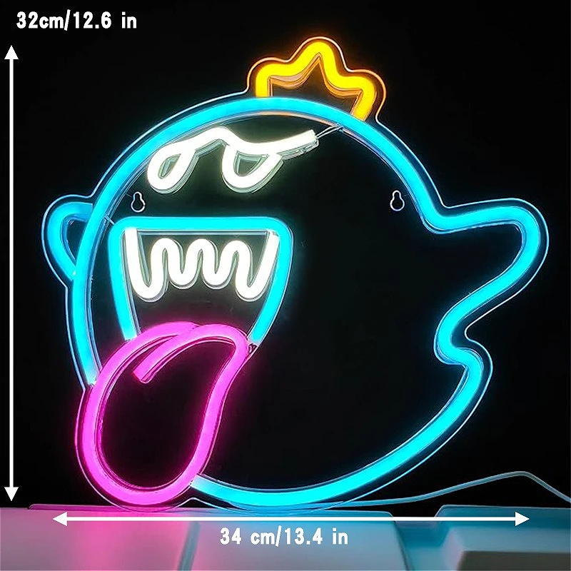 Decorative Lamp in The Shape of A Glowing Ghost Neon Smiling Face LED Light, Multi - Purpose Indoor Decoration