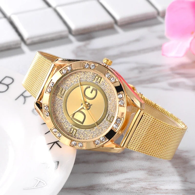 2025Popular Trendy Alloy Mesh Belt with Diamond Inlay for Women's Waterproof Watch, Digital Women's Quartz Watch