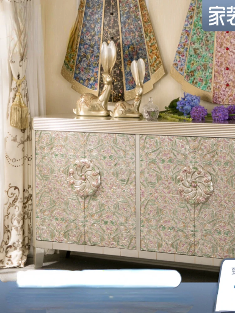 

Creative Flower Pattern Four-Door Shoe Cabinet Neoclassical Style Large Capacity Side Cabinet