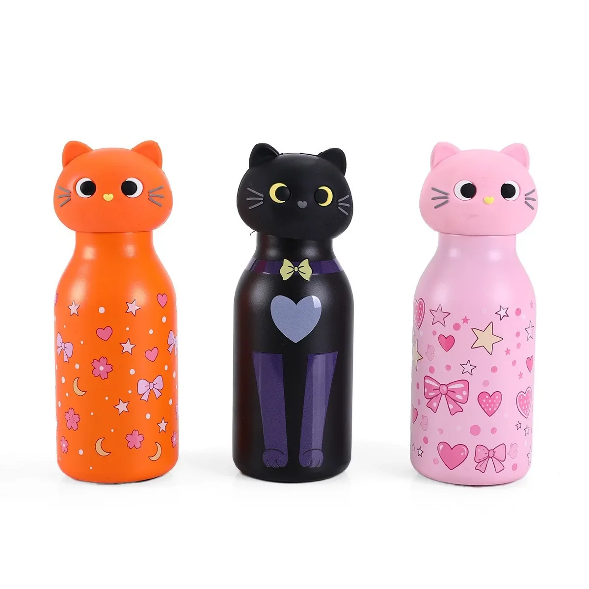 Insulated Stainless Steel Water Bottle with Cat Detachable Soft Head Cartoon Cat Shaped Thermos Bottle With Straw For Kids view 2