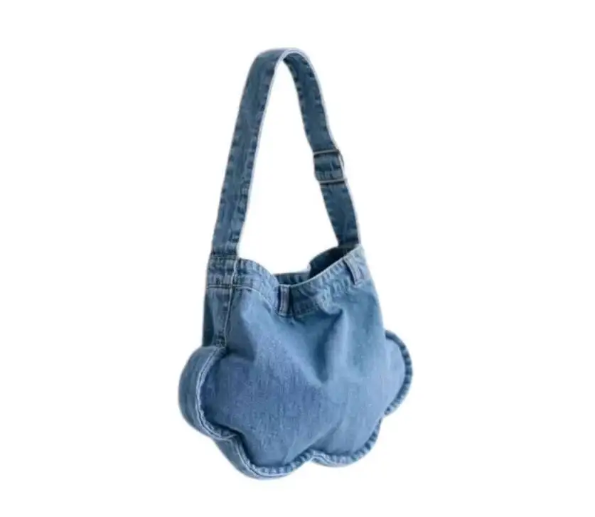 Bloom Washed Denim Cloud Bag For Women 2025 New Summer Versatile Large Capacity Handbag Female Retro Shoulder Underarm Bags