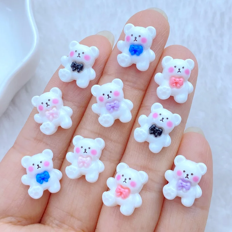 20 szt. 3D żywiczne paznokcie urocze Mini kreskówka zwierząt kokardka niedźwiedź części do paznokci akcesoria Kawaii DIY zdobienie paznokci dekoracje