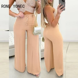 Women Button Ruched Wide Leg Pants