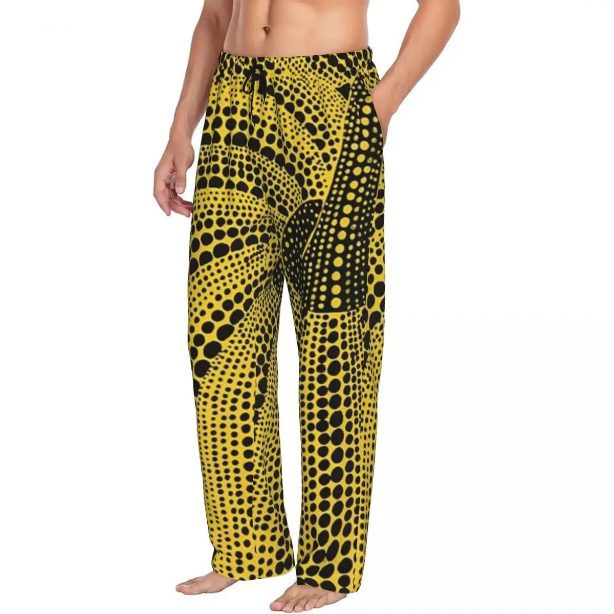 Custom Yayoi Kusama Pumkin Yellow Men Pajama Pants Lounge Sleep Sleepwear Bottoms with Pockets