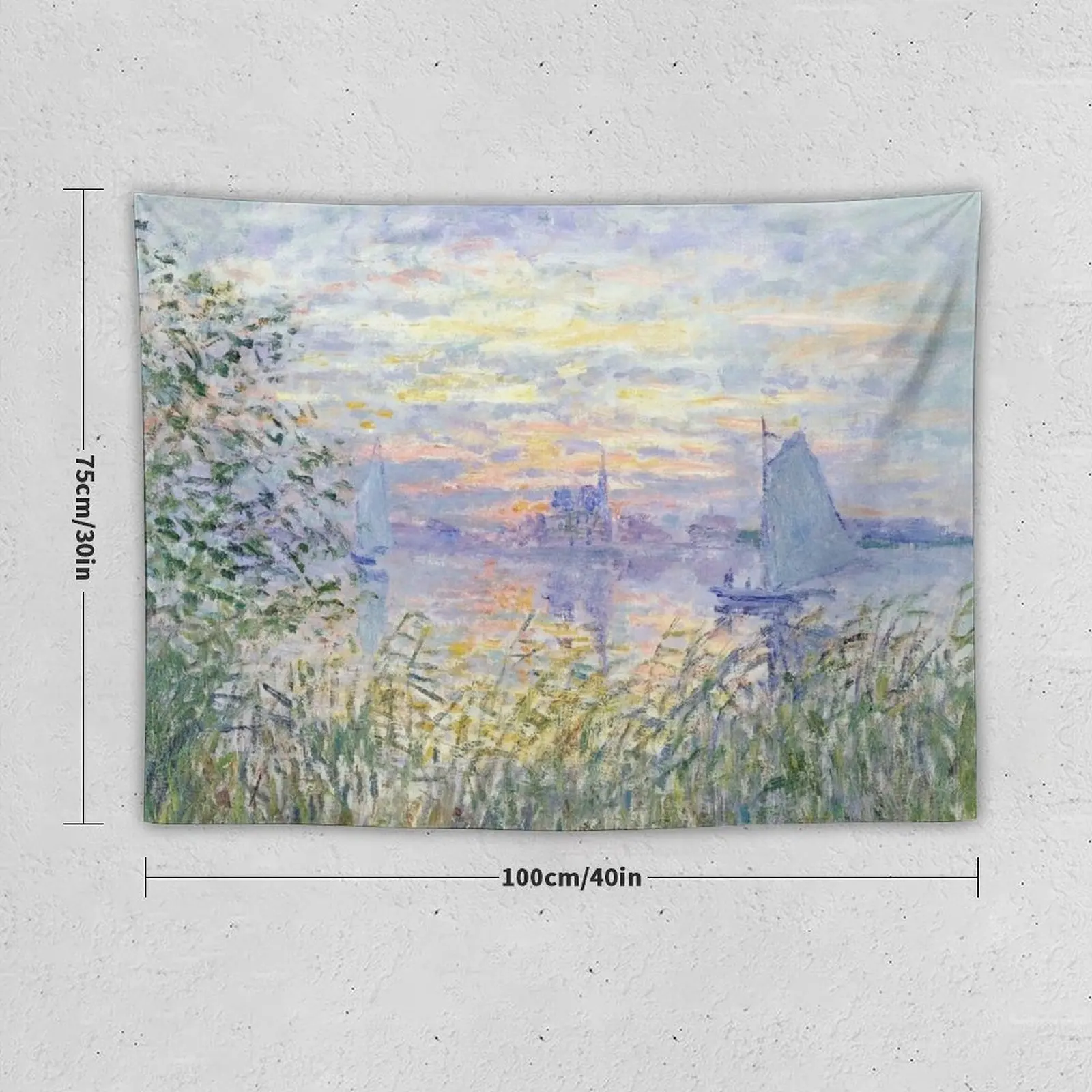 Claude Monet Soleil Couchant Sur la Seine à Lavacourt - Sunset on The Seine Tapestry Aesthetic Home Decor Tapestry