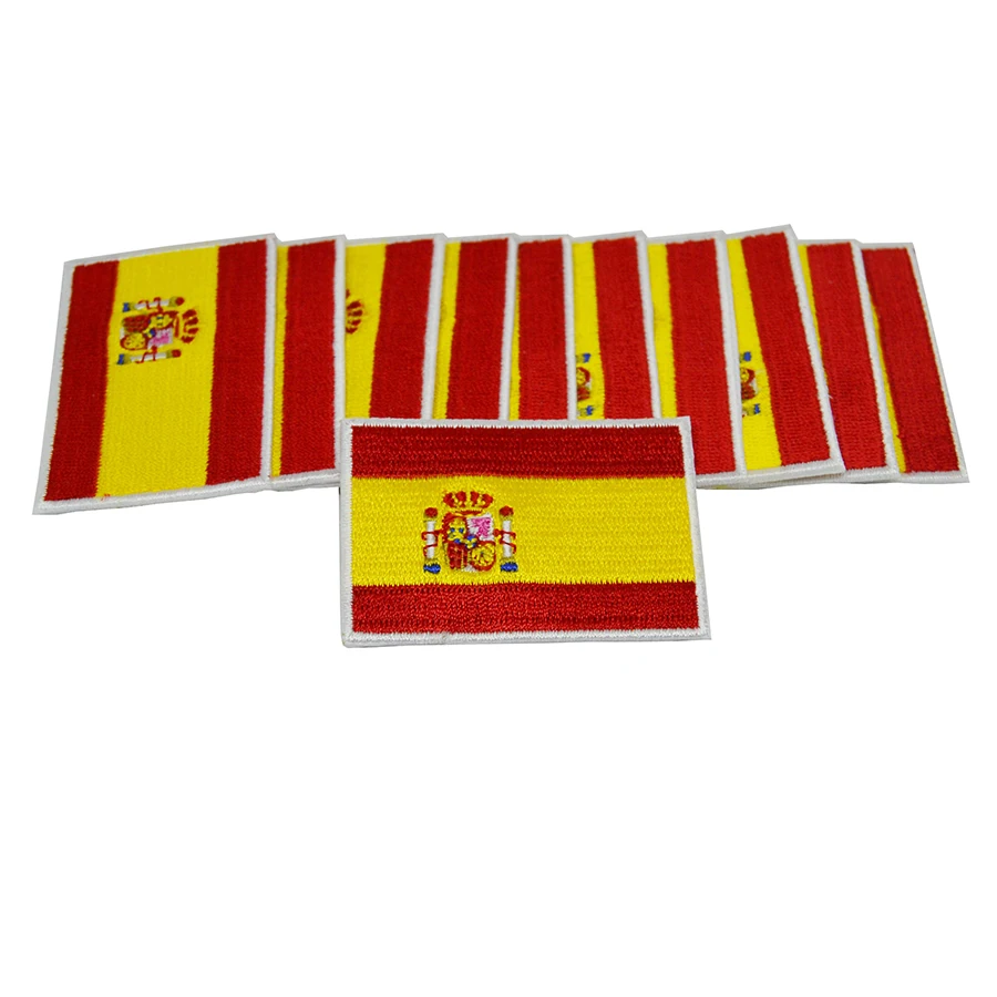 5 Pieces Spain Flag Iron on Patch Embroidery Sticker, 3.5*5.5 cm Backpack Jacket DIY Decoration, Armband Badge