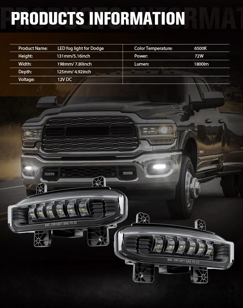 Ram 1500 2500 3500 LED Fog Light Assembly Bumper Fog Lamp 2019-2022 Ram Parts for Dodge Accessories