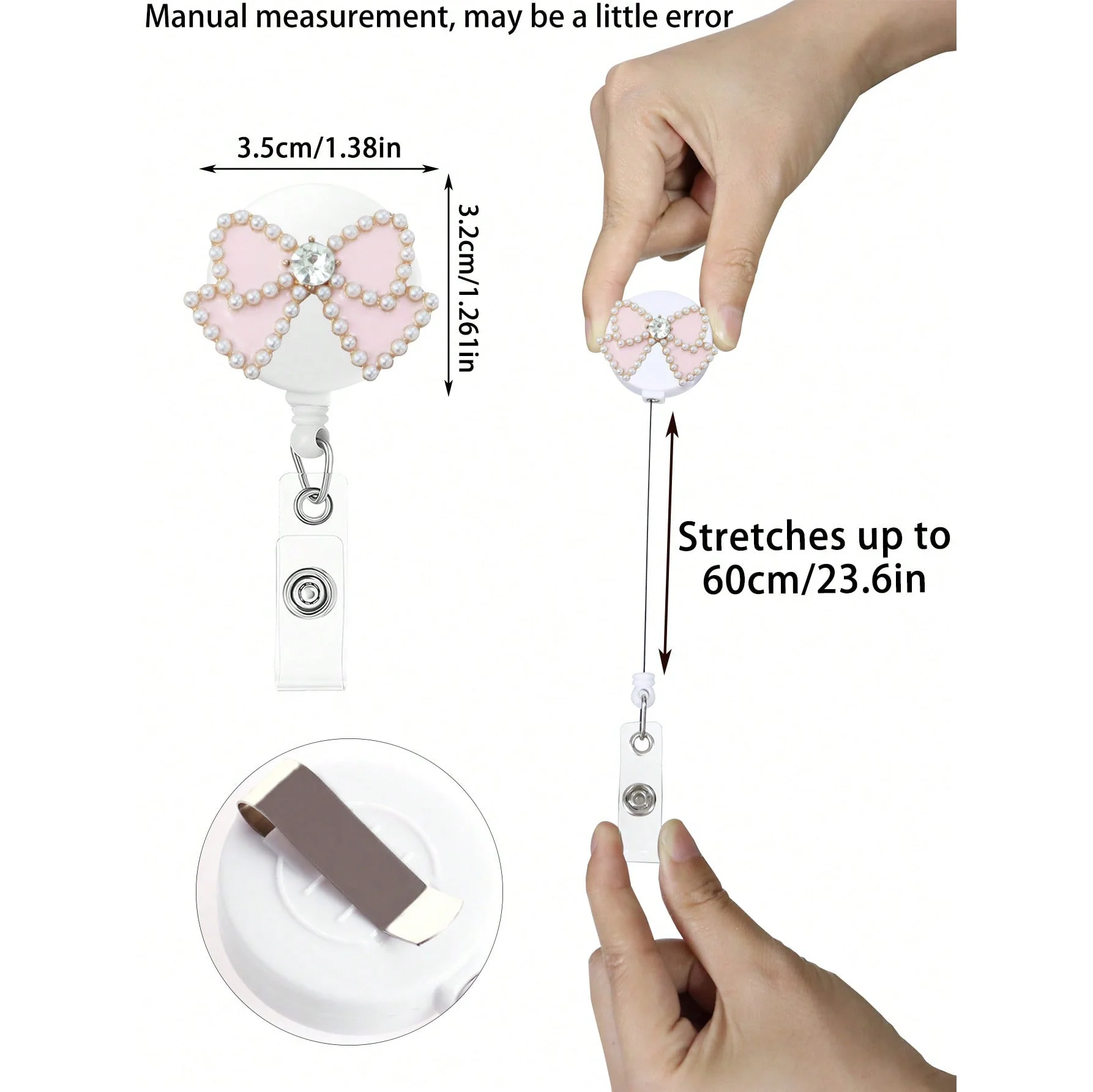 Retractable Medical Badge Reel Rhinestone Bow Tie for Nurse Doctor Card Holder Office Hospital Business Card Supplies Key Ring