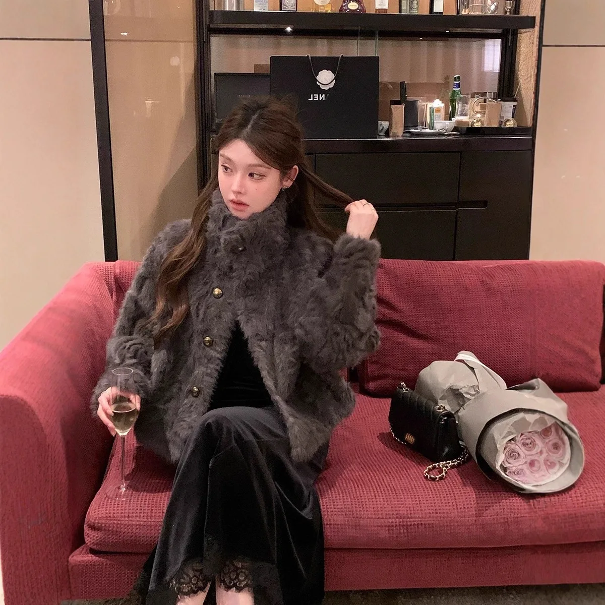 

Stand Collar High-Quality Fur Imitation Mink Fur One-Piece Women's Short Jacket Fur Top