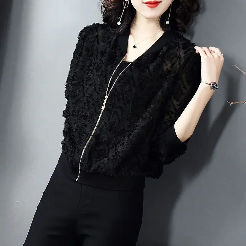 Women's Summer Baseball Jacket Loose Thin Fleece Lined Long Sleeve Casual Jacket Korean Style New Arrival Ins Fashion​