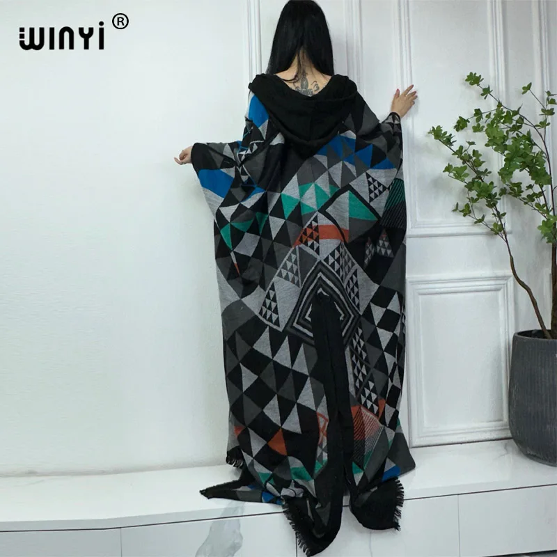 WINYI new Winter dress outfits Women high quality Coat Loose Thick Warm Female kaftan Coats poncho dress Hooded mop coat Abaya