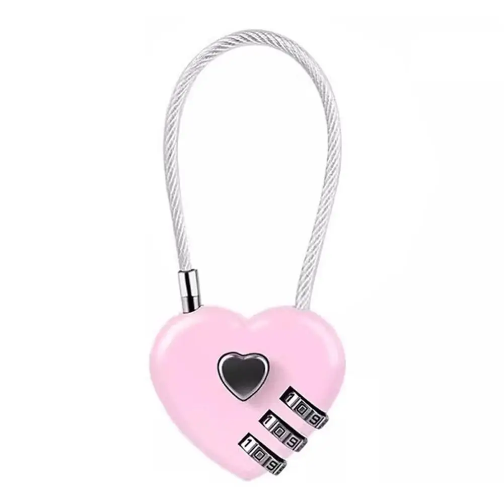 Wire Rope Love Lock Cartoon Password Heart-shaped Three-position Multi-functional Sturdy Padlock Cable Steel D2T0