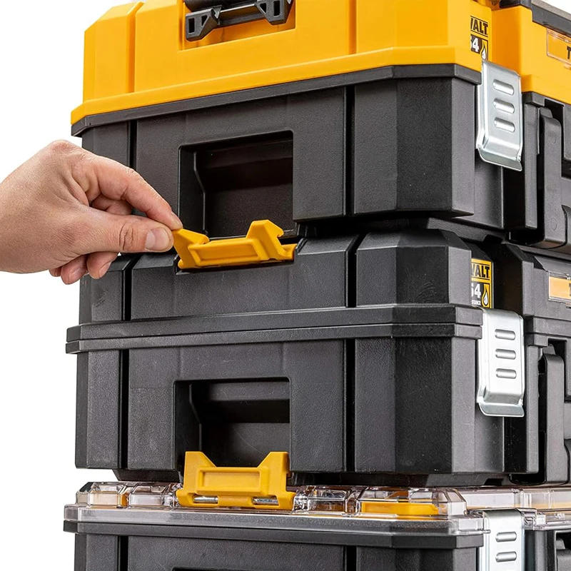 DEWALT DWST83345-1 TSTAK 2.0 IP54 Shallow Storage Box Free Stacking Removable Handheld Portable High-Capacity Plastics Tool Box