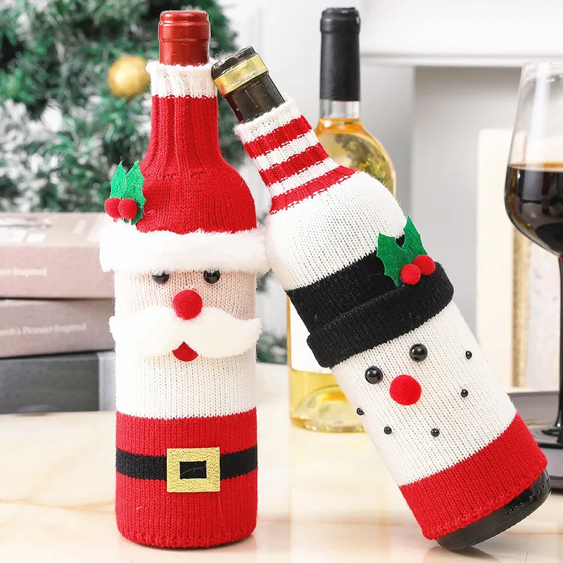 Cute Handmade Christmas Sweater Wine Bottle Cover,for Christmas Decorations XMAS Gifts Navidad 2023 Party Decorations