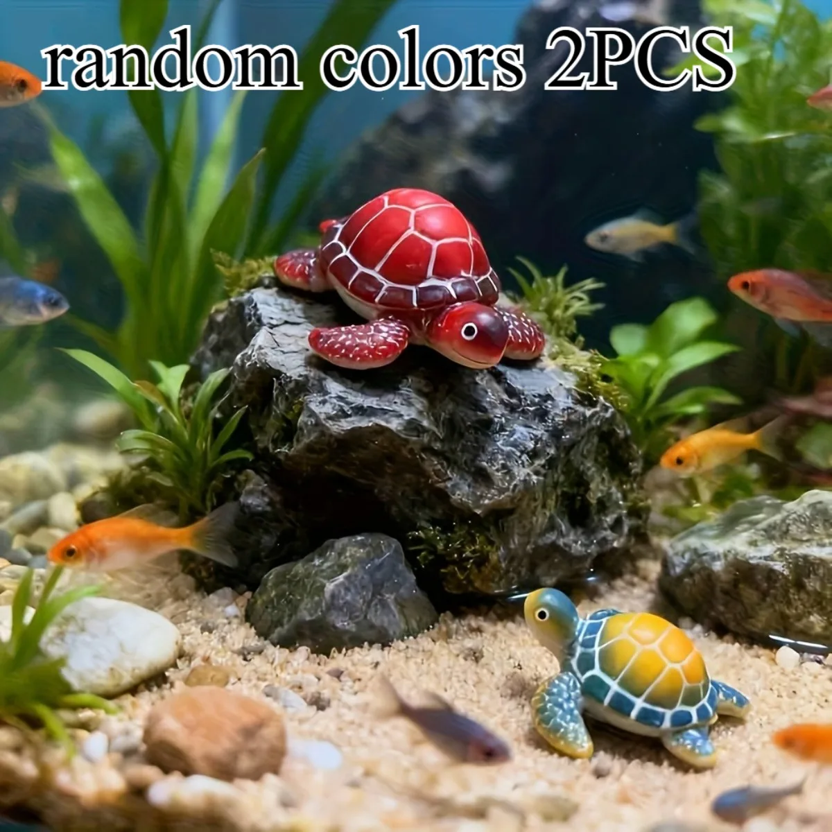 2pcs Random Large Colorful Resin Turtle, Aquarium Decor, for Fish Tanks and Desktops, Realistic Sculpture Water Turtle Shell