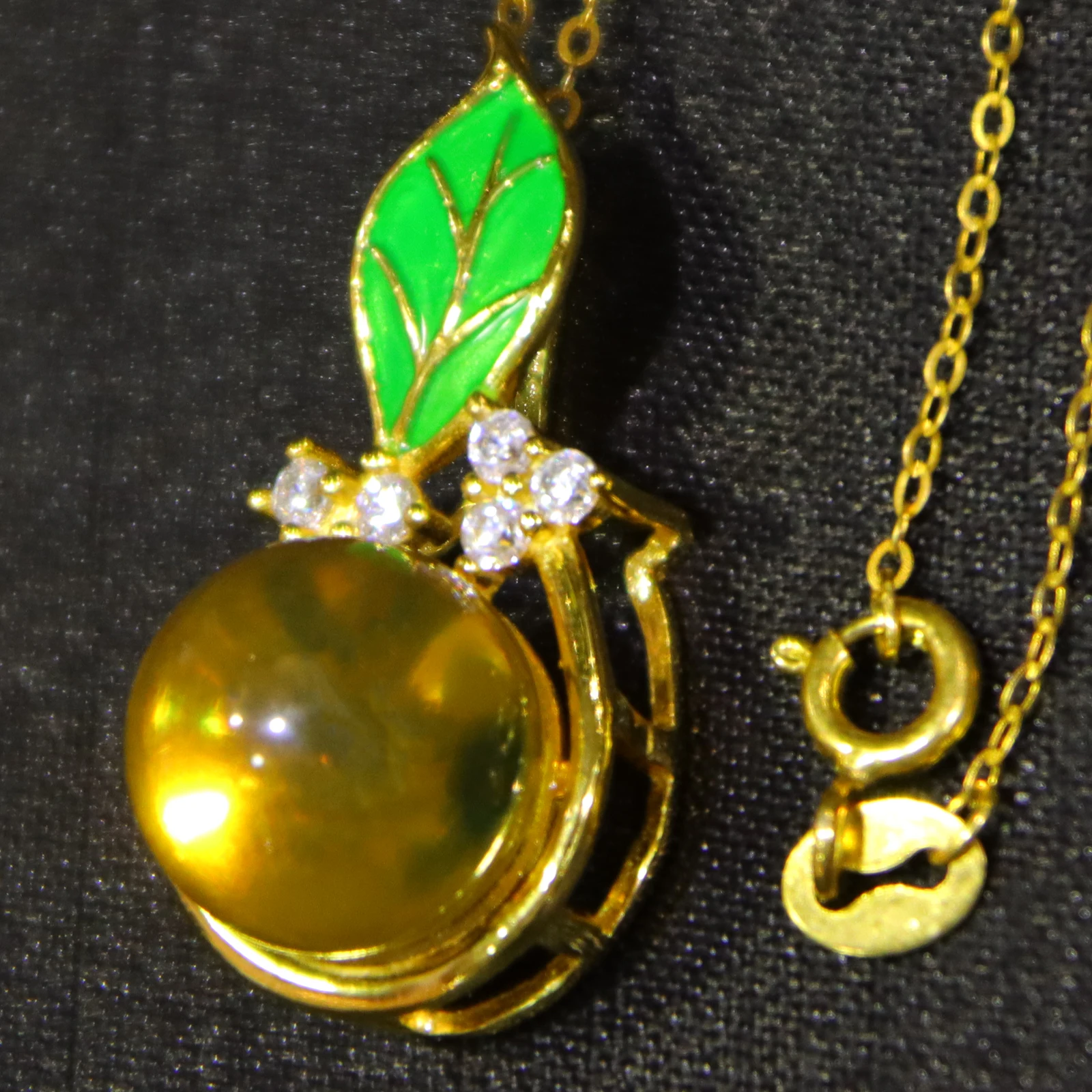 Natural Mexican Blue Amber Pendant Sterling Silver Setting Leaf Clasp Design 11mm Round Bead