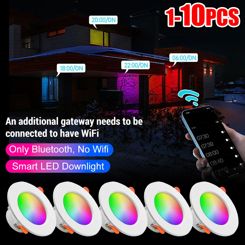1-10pcs RGB LED Bulb Tuya Dimmable Downlight Spotlight Bluetooth-Compatible Lamp 10/15W APP Control GB+CW+WW Smart Lamp
