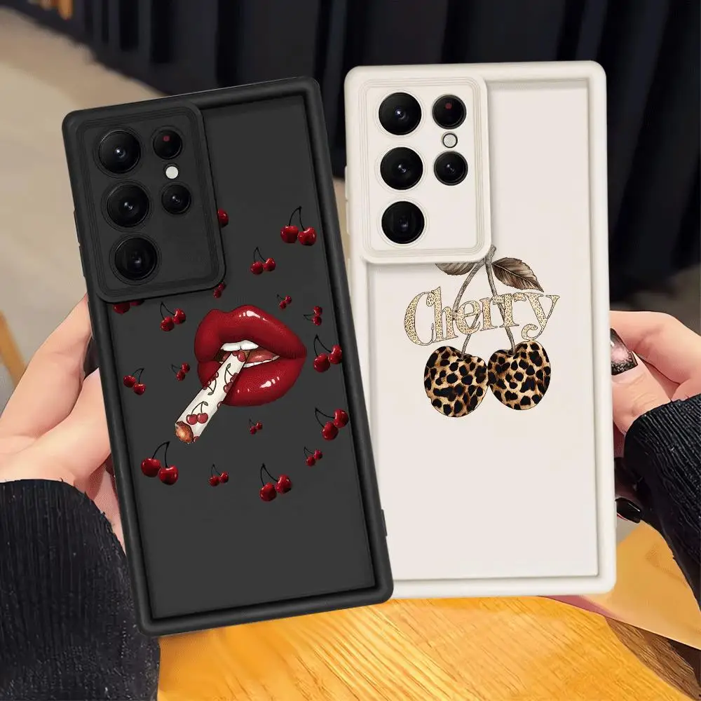 Case for Samsung Galaxy S20FE S23 FE S25 Edge S22 S24 Plus S21 S24Ultra S25 Ultra Phone Cover Lip Cherry Art