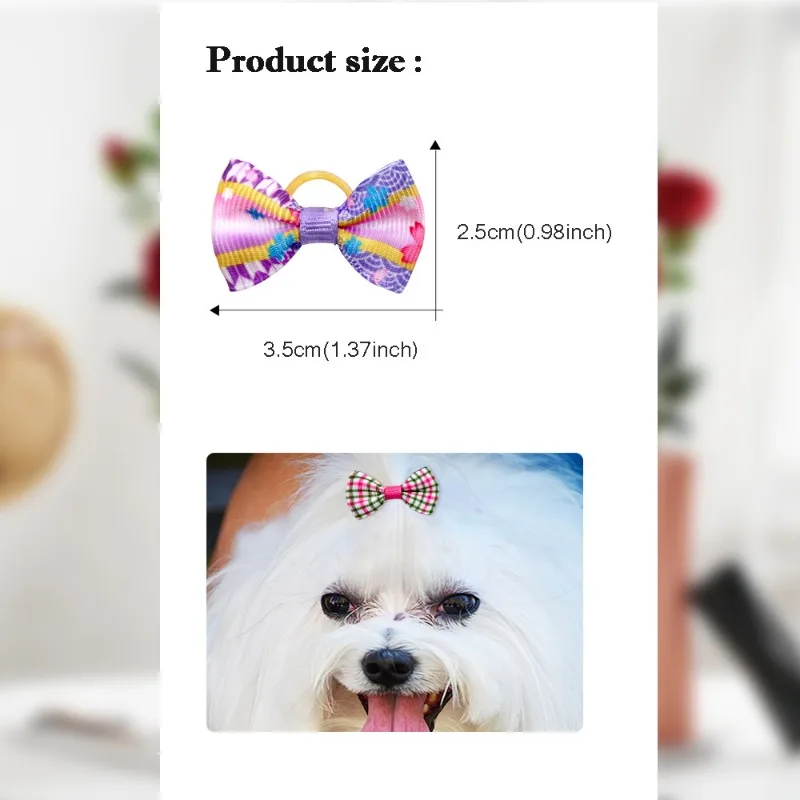 20/10pcs Small Dog Hair Bows Pet Dog Hair Accessories Bows Cat Bows with Rubber Bands for Puppy Yorkshire Hair Decorate