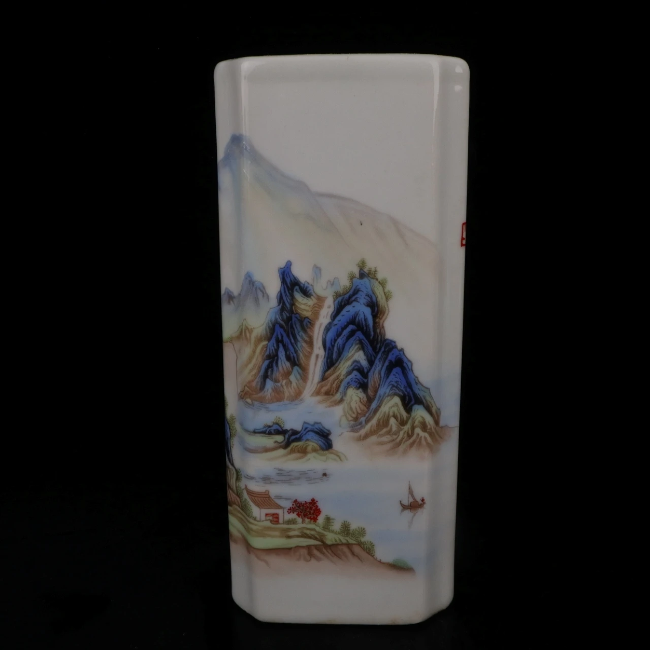 Jingdezhen Pink Colored Thousand Mile Jiangshan Pattern Square Pen Holder Antique Porcelain Decoration