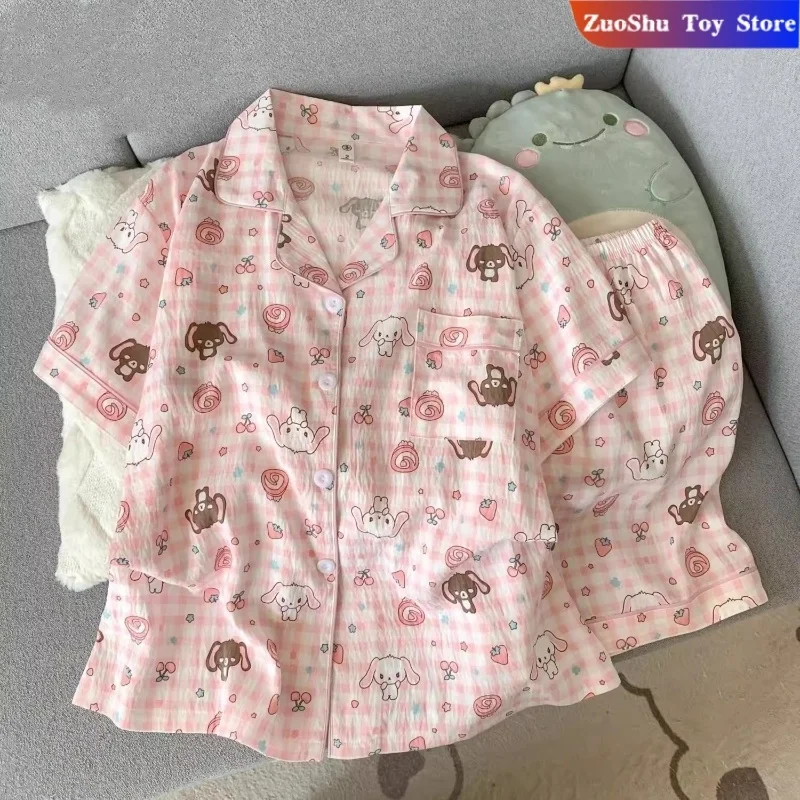 

Kawaii Sugarbunnies Pajamas Summer Cardigan Short Sleeve Shorts Suit Cartoon Cute Bunny Pink Home Clothes Gift