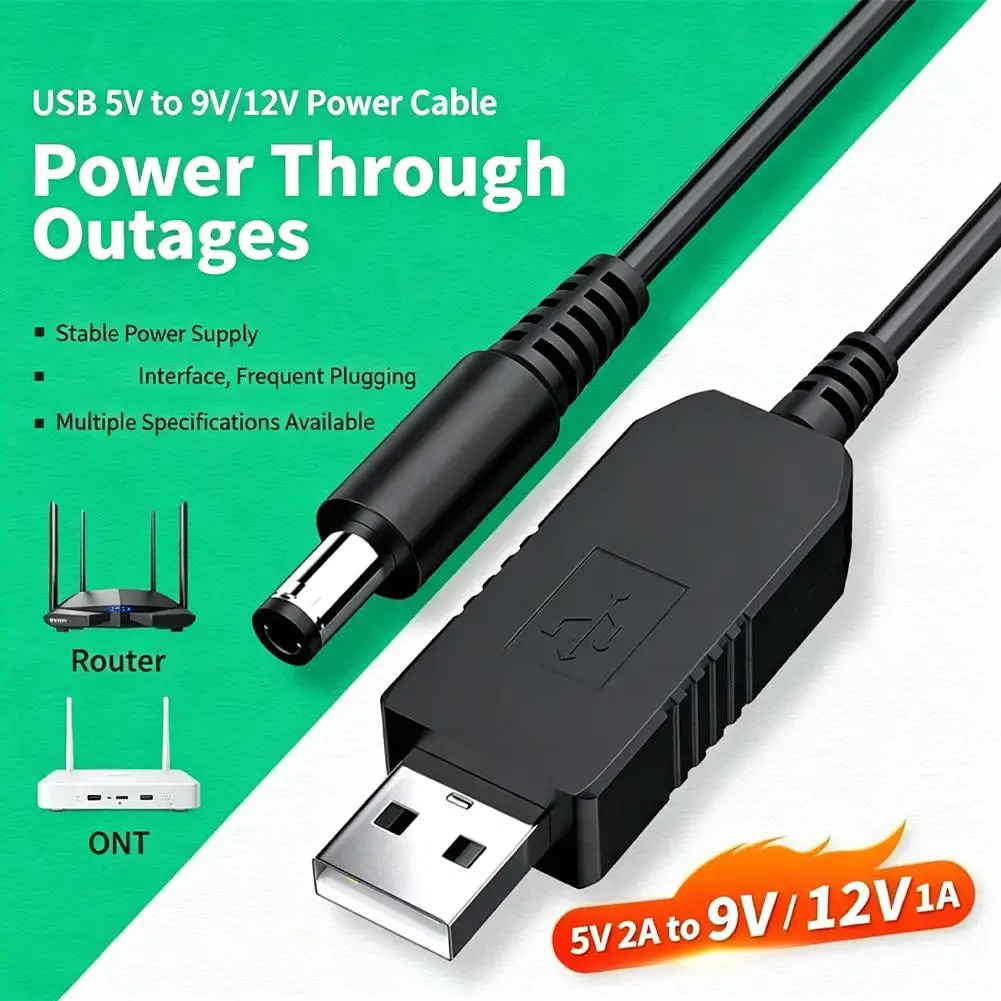 100cm USB to DC Step‑Up Boost Cable 5V to 9V 12V 1A Power Supply Cable for Router ONT Modem Surveillance Camera Projector